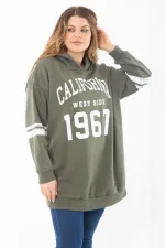 Kadın Büyük Beden Haki İçi Şardonlu Üç İplik Kapşonlu Sweatshirt 65N37290