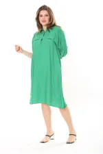 Kadın Büyük Beden Nar Ön Pat Düğmeli Süs Göğüs Cepli Kol Boyu Ayarlı Elbise 65N37871