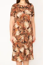 KADIN RENKLİ ÇİÇEK DESENLİ KISA KOL VİSKON ELBİSE