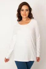 Kadın Beyaz Pamuklu Kumaş Bisiklet Yakalı Bluz 65N34238
