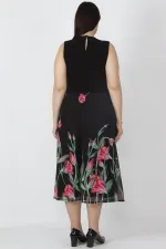 Kadın Siyah Etek Kısmı Şifon Astarlı Anvelop Çiçek Desenli Elbise 65N26735