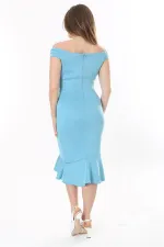 Kadın Büyük Beden Mavi Volan Detaylı Elbise 65N37771