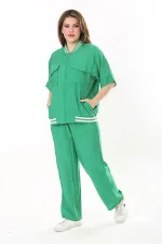 Kadın Büyük Beden Nar Ön Fermuarlı Ribanalı Tunik Ve Pantolon İkili Takım 65N37877