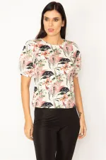 KADIN RENKLİ ÇİÇEK DESENLİ KOL DETAYLI BLUZ