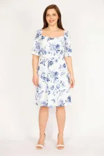 KADIN MAVİ OMUZU LASTİKLİ ASTARLI ELBİSE