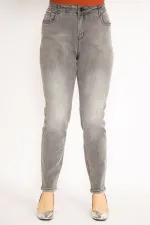 Kadın Gri Yıkama Efektli Likralı Kot Pantolon 65N35251