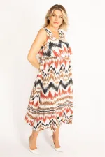 Kadın Renkli Dokuma Viskon Kumaş Yaka Volanlı Elbise 65N34451