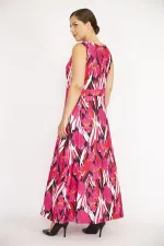 Kadın Büyük Beden Fujya V Yakalı Kolsuz Uzun Elbise