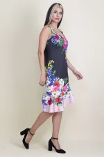 ETEĞİ VOLANLI ÇİÇEK DESENLİ ELBİSE