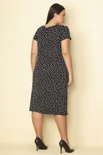 Kadın Siyah Puan Desenli Dantel Detaylı Dokuma Viskon Kumaş Elbise 65N28850
