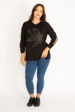 Kadın Bordo Kol Dekolteli Taş Detaylı Bluz 65N34764