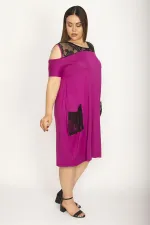 Kadın Fujya Büyük Beden Roba Ve Cep File Detaylı Viskon Elbise 65N35698