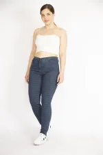 PANTALON FEMME BLEU MARINE À MOTIF HOUGHFOOT 5 POCHES EN LYCRA