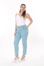 Kadın Büyük Beden Yeşil Likralı Gabardin Kumaş 5 Cepli Pantolon 65N37750