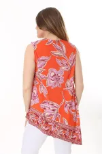 Kadın Büyük Beden Renkli Asimetrik Kesim V Yakalı Renkli Kolsuz Bluz 65N37593