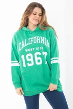 Kadın Büyük Beden Haki İçi Şardonlu Üç İplik Kapşonlu Sweatshirt 65N37290