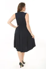 Kadın Haki Anvelop Yakalı Arka Bel Lastikli Kolsuz Likralı Viskon Elbise 65N37872