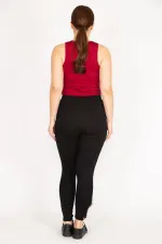 Kadın Siyah Büyük Beden Paçası Dantel Detaylı Toparlayıcı Tayt Pantolon