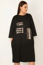 KADIN ORANJ TAŞ VE LAK DETAYLI ELBİSE