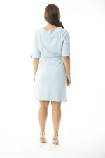Kadın Büyük Beden Bebe Mavisi Belden Kuşak Bağcıklı Astarlı Elbise 65N36899
