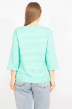 Kadın Lacivert Büyük Beden Pamuklu Kumaş Çizgi Kombinli Bluz 65N35571