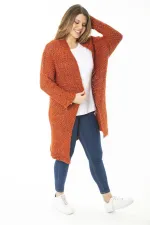 Kadın Büyük Beden Oranj Kalın Triko Hırka 65N37168