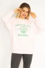 Kadın Pembe 3 İplik İçi Şardonlu Polar Nakışlı Sweatshirt 65N35073