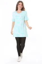 Kadın Büyük Beden Yeşil Bisiklet Yakalı Kısa Kollu Çizgili Tunik 65N37851