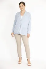 Kadın Mavi Tek Düğmeli Astarsız Cepli Hırka