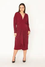 KADIN BORDO GÖĞÜS VE BEL DETAYLI ELBİSE