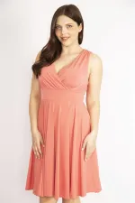 Kadın Nar Büyük Beden Anvelop Yakalı Arka Bel Lastik Detaylı Elbise