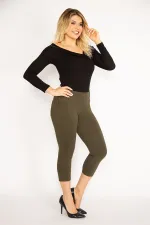 Kadın Haki Ön Süs Cep Ve Arka Cepli Tayt Kapri 65N34887