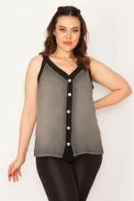 Kadın Füme Kirli Yıkama Çıtçıt Metal Düğmeli Biye Detaylı Bluz 65N33347