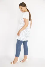 Kadın Beyaz Büyük Beden Delikiş Kumaş Anvelop Yakalı Bluz