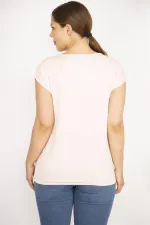 Kadın Somon Büyük Beden Önü Astarlı Tül Etek Ucu Lastikli Yaka Pileli Bluz