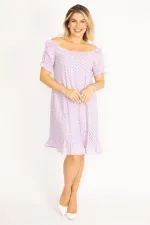 Delikiş Nakışlı Dokuma Viskon Kumaş Astarlı Yaka Ve Kol Ağzı Lastikli Etek Ucu Katlı Elbise