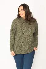 Kadın Haki Jakar Desenli Sıfır Yakalı Uzun Kollu Tunik 65N30418