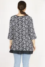 Kadın Lacivert Büyük Beden Etek Ucu Şifon Garnili Tunik