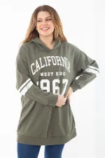 Kadın Büyük Beden Haki İçi Şardonlu Üç İplik Kapşonlu Sweatshirt 65N37290