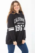Kadın Büyük Beden Haki İçi Şardonlu Üç İplik Kapşonlu Sweatshirt 65N37290
