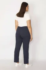 Kadın Lacivert Pamuklu Kumaş Beli Lastik Ve Bağcık Detaylı Yan Spor Pantolon 65N29223
