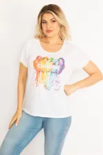 Kadın Beyaz Ön Baskılı Kolları Ribanalı Bluz 65N34715