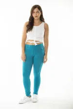 Kadın Büyük Beden Turkuaz Ön Süs Ve Arka Cepli Tayt Pantolon 65N36995