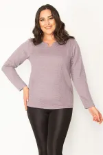 KADIN LACİVERT V YAKALI ARKA ŞERİT DETAYLI KENDİNDEN DESENLİ TUNİK