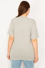 Kadın Gri Dijital Baskılı Pamuklu Kumaş Bluz 65N33273