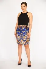 KADIN SİYAH HALTER YAKA SÜS DÜĞMELİ ETEĞİ DESENLİ ELBİSE