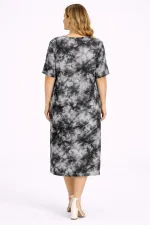 Kadın Büyük Beden Gri, Batik Desen Viskon Elbise 65N39469