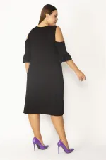 Kadın Haki Omuz Dekolteli Göğüs Büzgü Ve Kol Volan Detaylı Viskon Elbise 65N27447