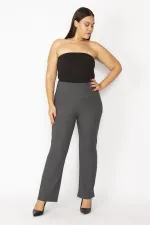 Kadın Bordo Kendinden Çizgili Strech Geniş Paçalı Pantolon 65N28669