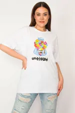 Kadın Beyaz Pamuklu Kumaş Dijital Baskılı Bluz 65N33277